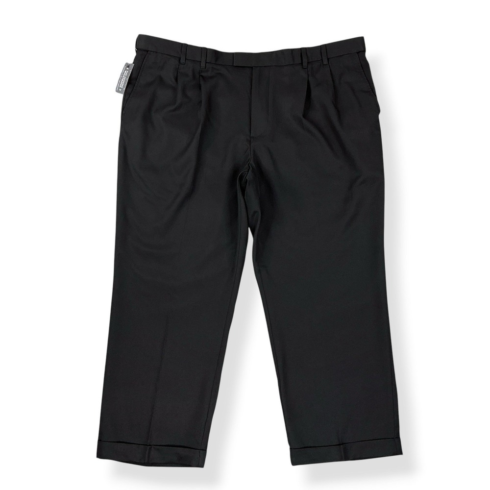 Van Heusen Pants Men 46x29 (ACTUAL 46x28) Black Dress Trouser Pleated Cuff NWT